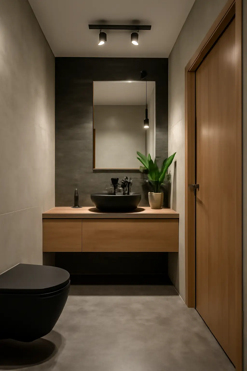 kompleksowy remont i wykonczenie łazienki z mikrocementu oraz imitacji czarnego beton architektonicznego nada nowoczesny i spójny wygląd mieszkaniu